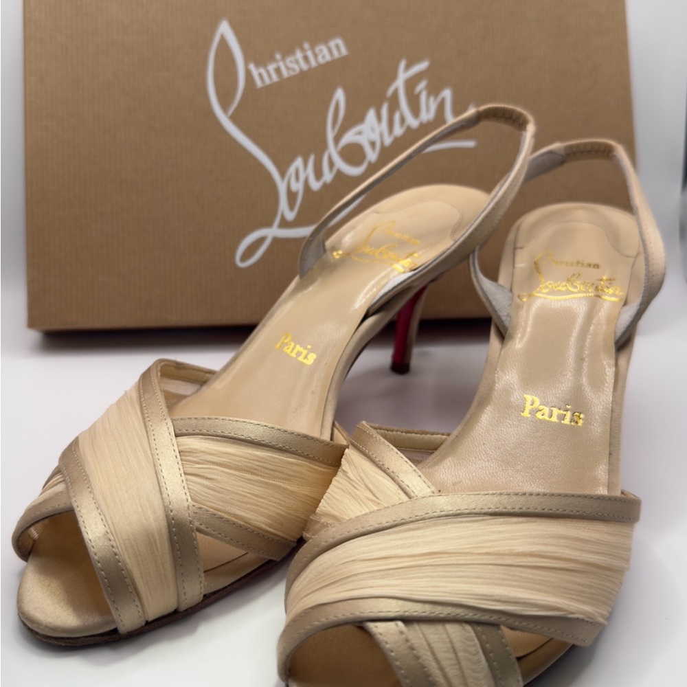 Christian Louboutin Cream Strappy Heels - Picture 2 of 7